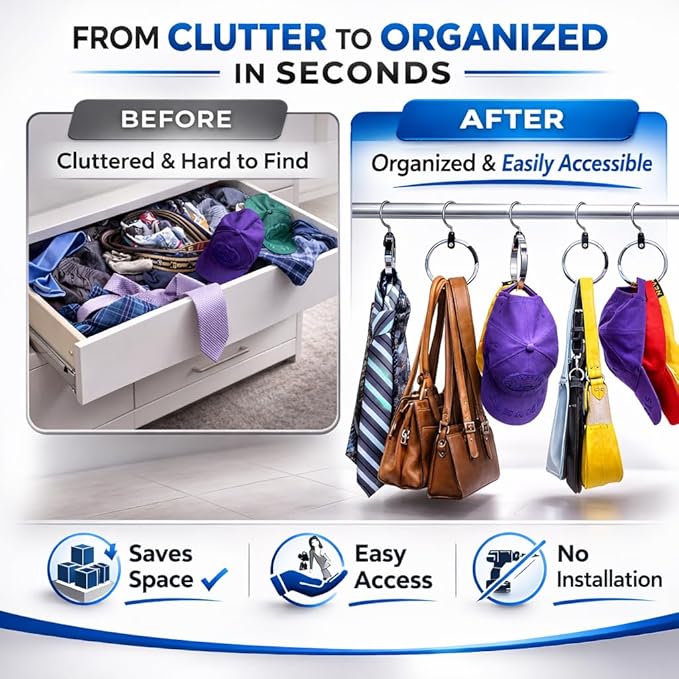 Rolly Hanger® Closet Space Saver – Premium Rotating Aluminum Organizer for Belts, Ties, Hats & Handbags – Heavy Duty 360° Swi