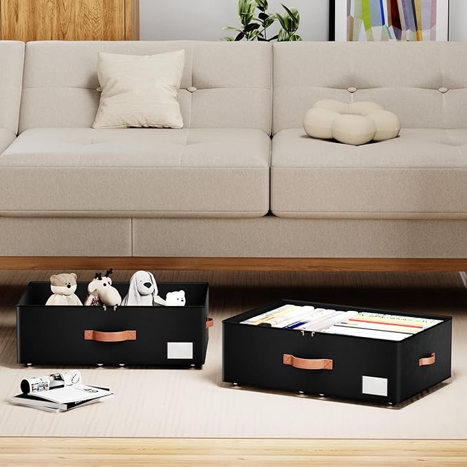 Underbed Storage With Wheels,Large Capacity 10 inches Height Storage Bins,Rolling Underbed Shoe Storage Containers,Underbed S