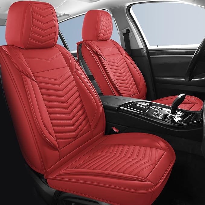 Nappa Leather Car Seat Covers Full Set, Red Car seat Protector 5 Seats, Waterproof Car Seat Cushion, Universal Automotive Sea