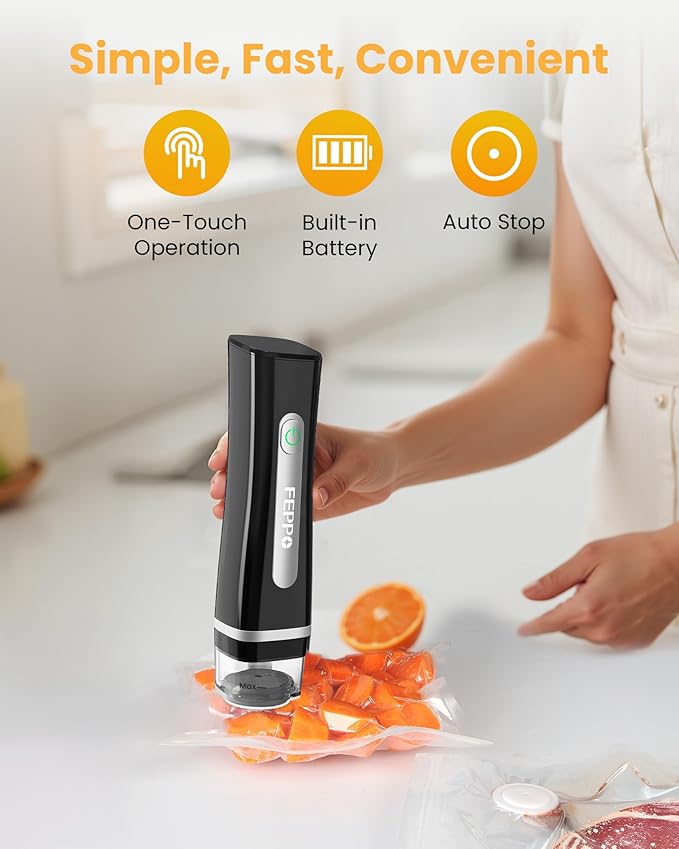 FEPPO Vacuum Sealer for Food with Visible Water Tank, Handheld Saver Compact Vacuum Sealer Machine with 30 Reusable Bags for 