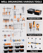INCLY 158PCS Metal Pegboard Wall Organizer, 48x24 Inch White Pegboard Panels Tool Organizer Kit with Accessories Hooks and Bi