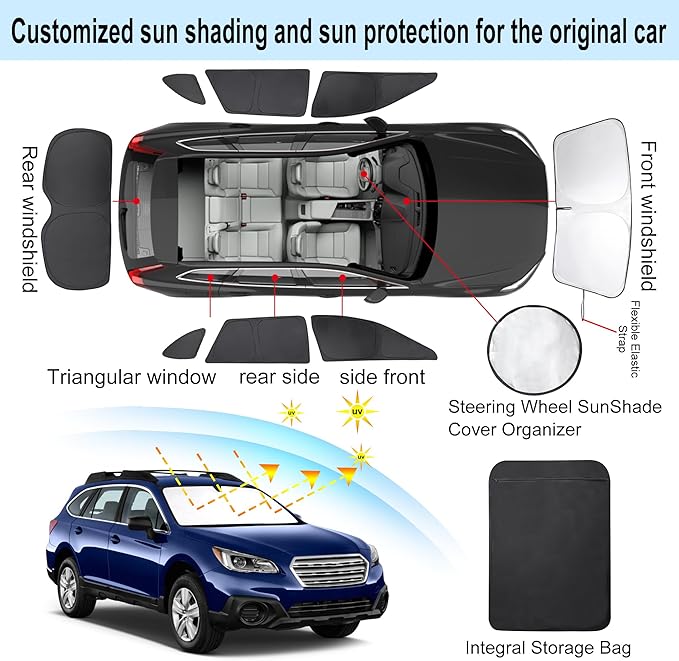 TINGLU Window Shades for Subaru Outback Wagon 2015-2019 8PCS Accessories Car Side Full Windows Cover Camping Rear Triangular Windshield Sun Shade Sun UV Rays Privacy Protection