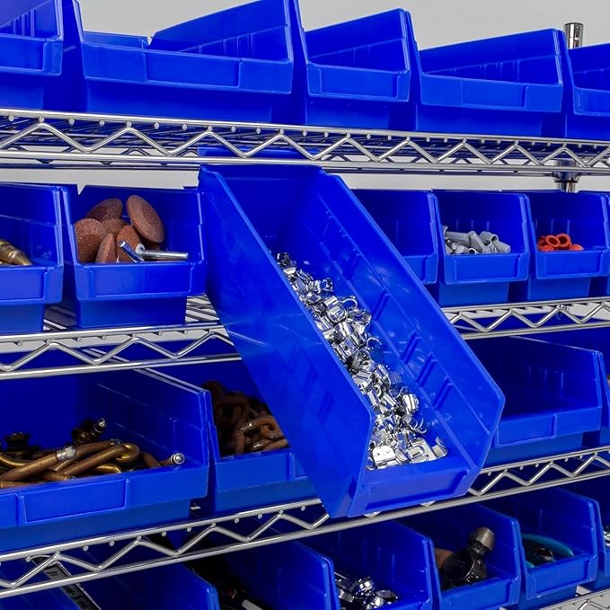 Akro-Mils 30120 Plastic Shelf Bins, Heavy Duty Storage Bins for Garage, Closet, and Drawer Organization, 12" x 4" x 4", Blue,