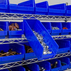 Akro-Mils 30120 Plastic Shelf Bins, Heavy Duty Storage Bins for Garage, Closet, and Drawer Organization, 12" x 4" x 4", Blue,