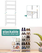 viewcare Small Shoe Rack for Entryway, White Shoe Organizer for Closet, Bamboo Wood Standing Shoe Shelf for Indoor Outdoor (W