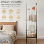 Wooden Ladder with Shelf for Decor, 6-Tier Decor Ladder with Non-Slip Mat & Hooks, Farmhouse Style Leaning Wall Display Holde