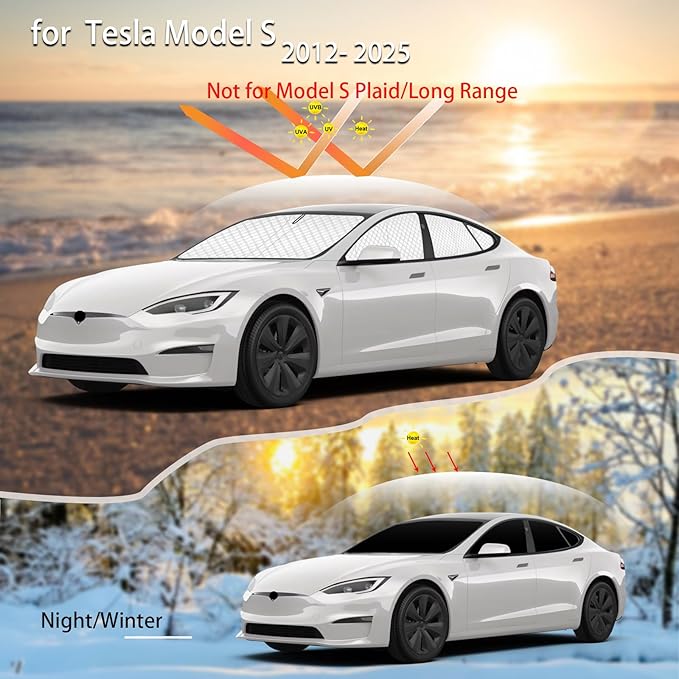 KMF 8pcs Thicken Sun Shades for Tesla Model S 2012-2025(Not for Plaid or Long Range) Accessories,Windshield Sunshade Car Window Covers for Side Rear, UV Block and Blackout Privacy for Car Camping