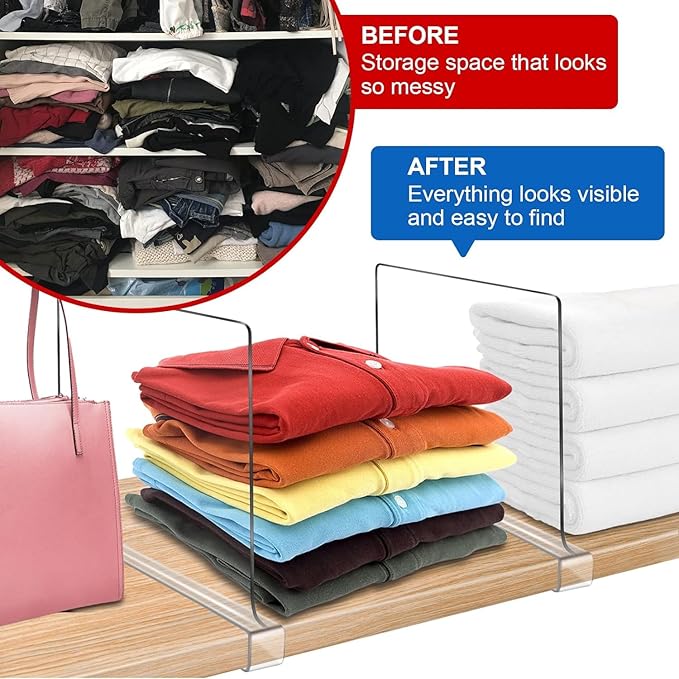 12 Inches [Extra Tall Version] Clear Shelf Dividers for Closet Organization and Storage, 6 Pack Purse Organizer for Closet Ac