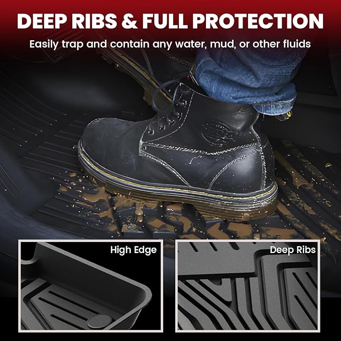 LASFIT Floor Mats & Trunk Mat for Honda CR-V 2017-2022 (NOT for Hybrid), All Weather Protection TPE Floor Liners 1st & 2nd Row & Cargo Mat Full Set, Black
