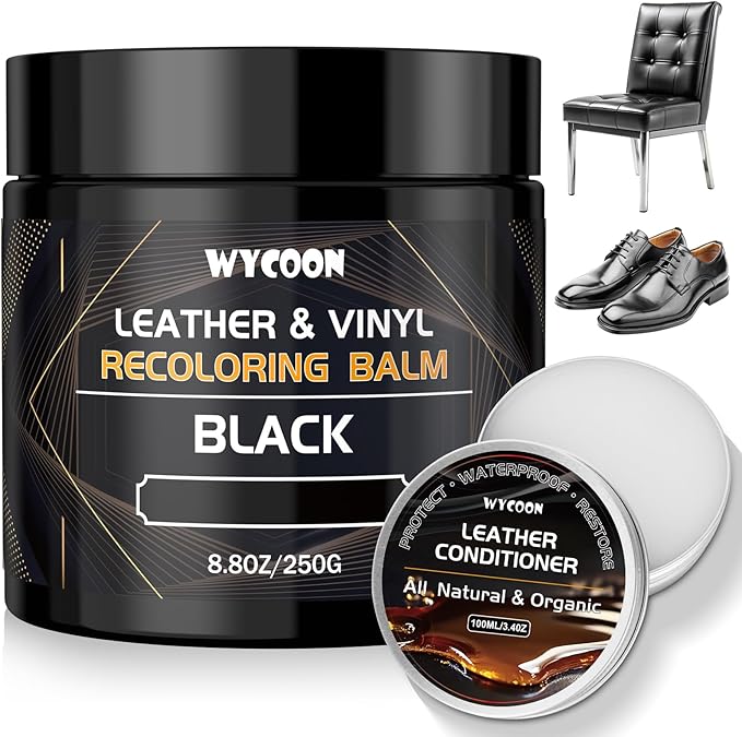 Leather Recoloring Balm with 100ml Mink Oil Conditioner | Black Repair Kit, Dye & Color Restorer for Furniture, Sofa, Car Sea