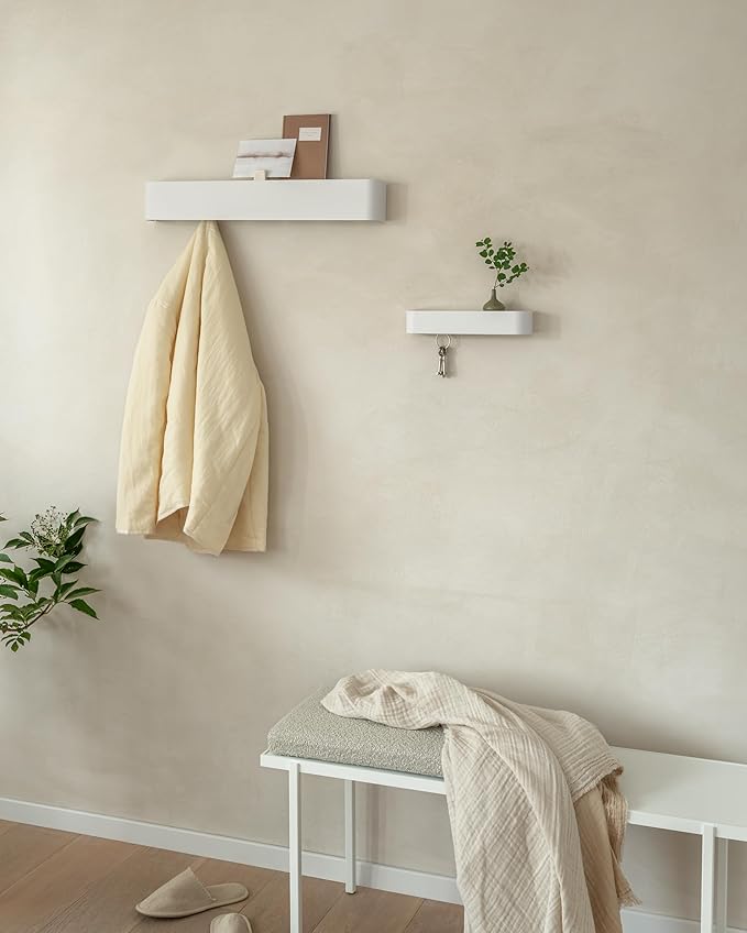 Kazai.® Coat Rack Wall Mount with Shelf 'Tone' | Modern Design Coat Hanger with Hidden Hooks and Storage | Hat Rack with Shel