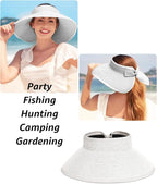 Sun Visor Hat for Women, Wide Brim Straw Summer UV Protection Hat, Foldable Roll-up Packable Beach Cap