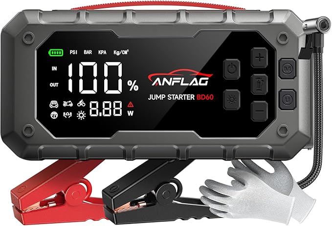 10-in-1 Car Jump Starter with Air Compressor, 8000A 160PSI Jump Starter Jump Box(All Gas/14L Diesel), PD65W Charging Battery