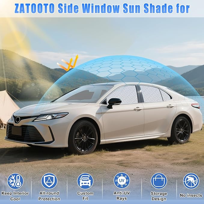 ZATOOTO Car Window Shades for Toyota Camry 2018-2023, 4 Pcs Magnetic Car Window Covers, 100% UV Protection Foldable Privacy Curtains Side Window Sun Shade for Baby Breastfeeding Sleeping Camping