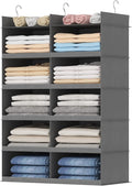 Lifewit Dual-Row Shelf Hanging Closet Organizer and Storage, Clothes Shelves with 3 Sturdy Hooks for Clothing Organization, F