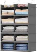 Lifewit Dual-Row Shelf Hanging Closet Organizer and Storage, Clothes Shelves with 3 Sturdy Hooks for Clothing Organization, F