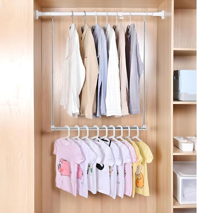 Adjustable Hanging Closet Rod, Extender Hanging Rod, Closet Hanging Organizer, Heavy Duty Closet Bar, Hanging Rod (2 Pack, Ch