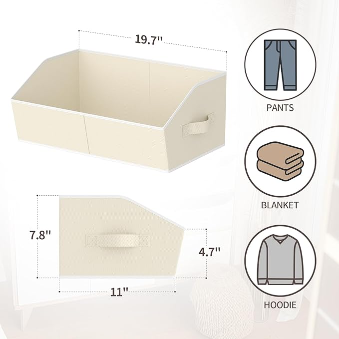 Homsorout Storage Bins for Shelves - Large Trapezoid Closet Shelf Organizer, Fabric Organization Bins with Handles, Storage B