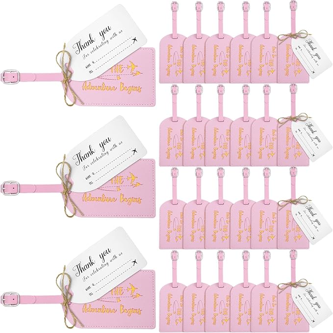 Sweetude 48 Sets Leather Luggage Tag Bulk and So The Adventure Begins Luggage Tags with Name Card for Wedding Bridal Shower B