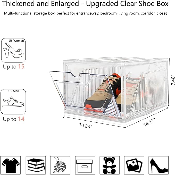 AWTATOS Shoe Storage Boxes, Thickened Shoe Storage Organizer with Clear Magnetic Door, Stackable Shoe Container with Lids, Co