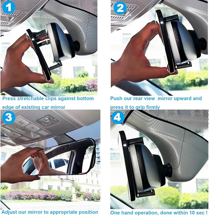 Rear View Mirror, Panoramic Rearview Mirror, Car Interior Clip-On Wide Angle Rear View Mirror to Reduce Blind Spot Effectively for Car SUV Trucks – Convex - (2 Pack Blind Spot Mirror)