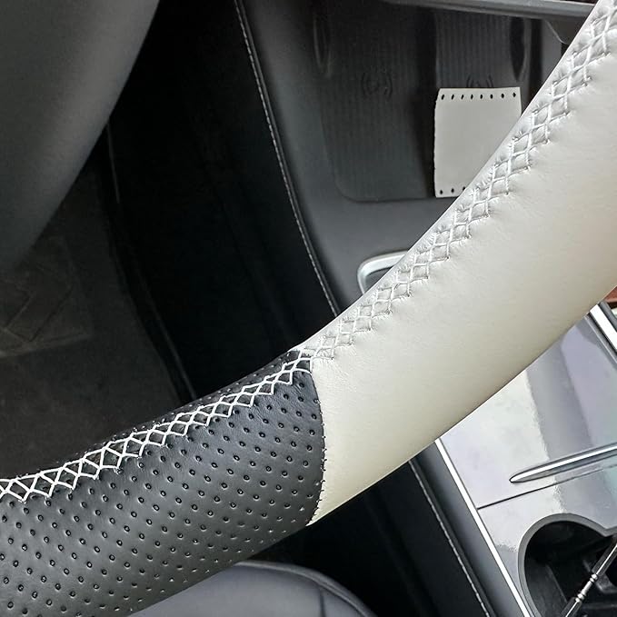 MEWANT Hand Stitched Steering Wheel Cover for Tesla Model 3 2017-2023 / Model Y 2020-2023 for Tesla Model 3/Y Accessories