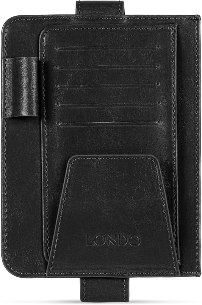 Londo Leather Car Visor Organizer – Stylish & Functional Storage for Sunglasses, Cards, and Essentials