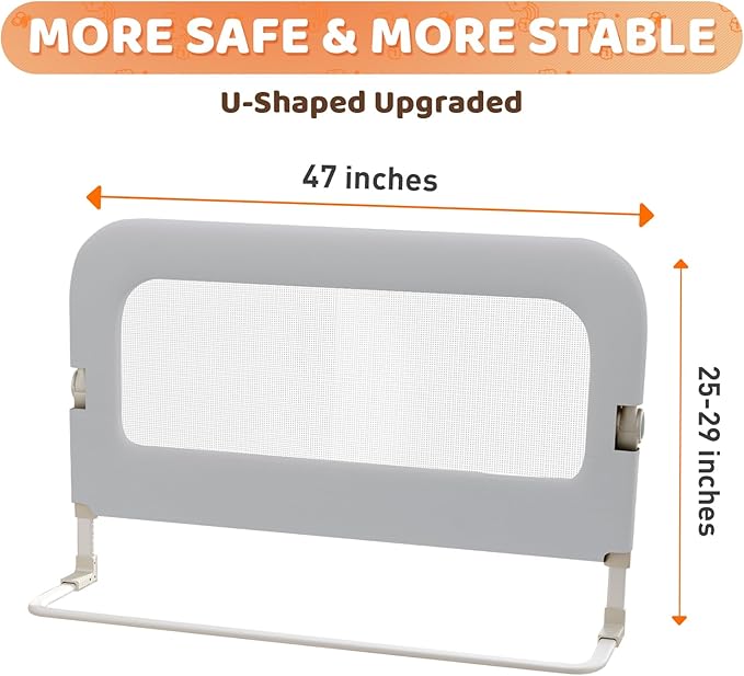omzer Bed Guard Rail for Toddlers - 47inch Foldable & Adjustable Height Baby Bed Safety Side Rails - Large Toddler Crib Raili