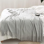 Homiest Decorative Knitted Throw Blanket with Fringe - Lightweight Acrylic Knit Blanket Soft & Cozy Tassel Blanket for Couch 