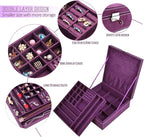 Two-Layer Jewelry Box Organizer Display Storage case with Lock (Purple)
