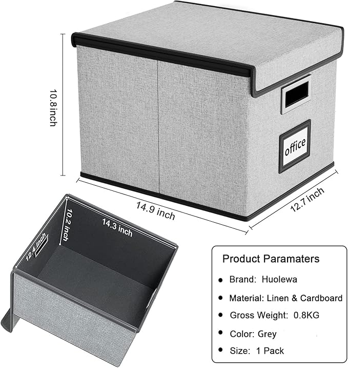 Huolewa Upgraded Portable File Organizer Box with Lid, Collapsible Linen Hanging Filing Storage Boxes with Plastic Slides, De