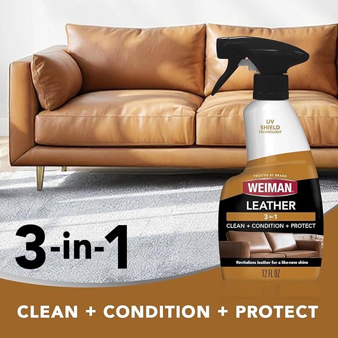 Weiman Leather Cleaner & Conditioner - Cleans, Restores & Protects Leather, UV Protection Prevent Cracking & Fading, For Car 
