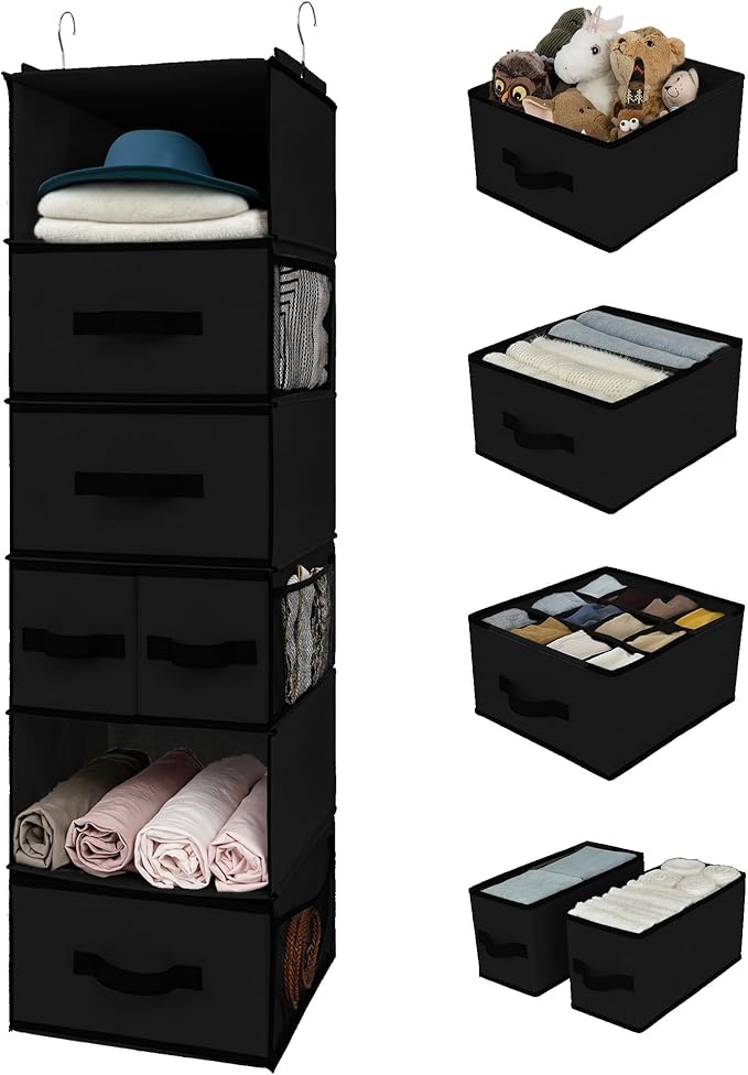 GRANNY SAYS Hanging Closet Organizer 6 Shelves, Closet Organization and Storage with 5 Different Drawers, 6 Side Pockets Ward