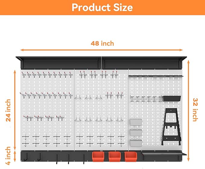 WALMANN 113 PCS Pegboard Wall Tool Organizer Kit with Pegboard Hooks, Bins, Pegboard Tools Storage System for Garage, Modular