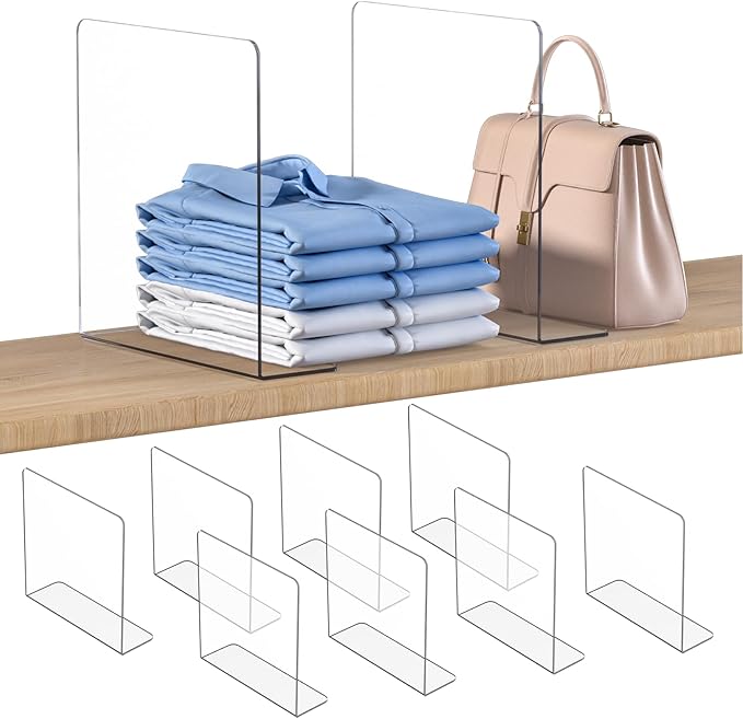 OKPOW Shelf Dividers Closet Organizer - 12" Tall X 11.8" Deep Acrylic Clear Sturdy Separate for Clothes Purse - Adjustable Sp