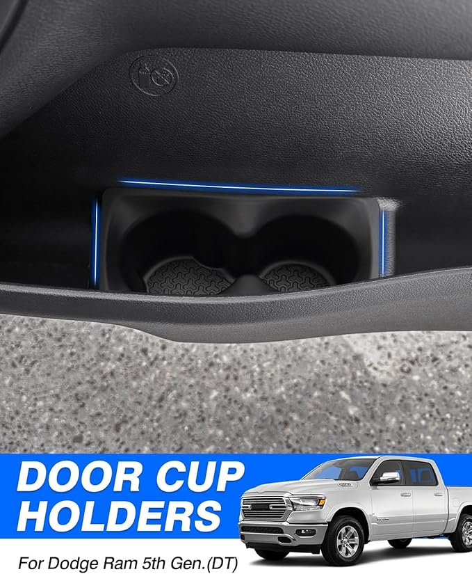 Autorder Door Side Cup Holder Insert for 2019-2025 Dodge Ram 1500 2500 3500 Accessories Water Cup Holders Door Organizer Handle Pocket Tray