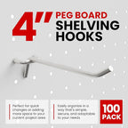 100 Pack PEG Board Pegboard Shelving Hooks 4" Length Wholesale Lot