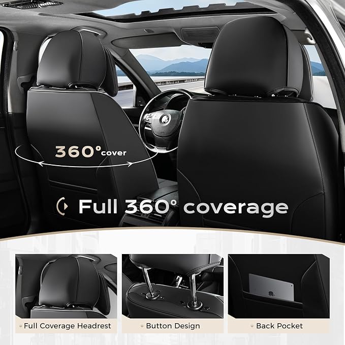 Coverado Seat Covers Full Set, 5 Seats Seat Covers for Cars, Waterproof Nappa Leather Car Seat Covers with Head Pillow, Seat 