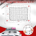 3’x4’ Truck Cargo Net Expands to 6' x 7' with 4"x4" Mesh Grid Super Duty Bungee Heavy Duty Bed Netting for Truck Bed Stretches with 12 Adjustable Metal Carabiners by Cenipar