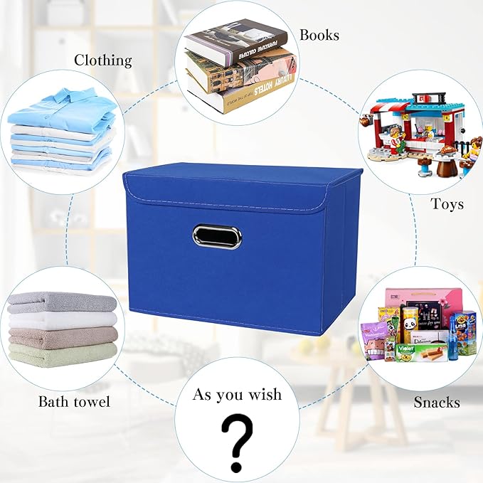 STOREONE Fabric Storage Cube Bins Foldable Organizer Container Collapsible Basket with Lids and Metal Handles, for Home, Bedr