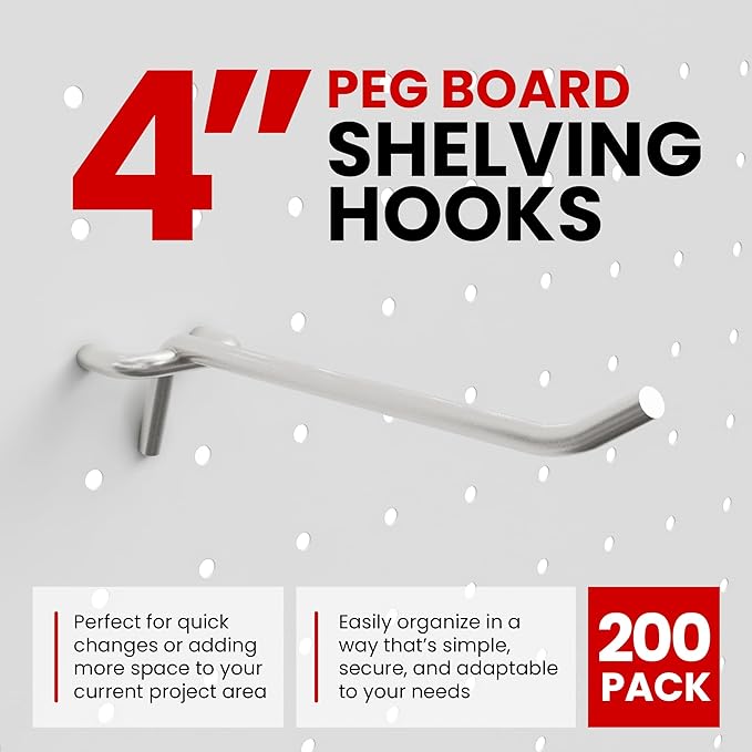 200 Pack PEG Board Pegboard Shelving Hooks 4" Length Wholesale Lot