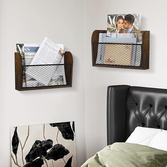 YINMIT 2 Packs Wall File Organizer-Holder, Hanging File Organizer, Wall Mounted File Holder, Wall Mount Paper Folder Rack for