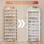 OYREL Shoes Rack 10 Tier Tall Shoe Rack with Storage Pockets, Fabric Covered Shoe Racks,Metal Shoes Rack Organizer for Closet