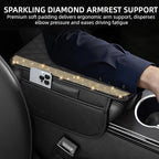 NBTEPEM Bling Car Center Console Cover, Leather Car Arm Rest Cover Cushion with 2 Storage Bags, Universal Auto Armrest Protector, Bling Accessories Interior for Most Vehicles(Gold Champagne Diamond)