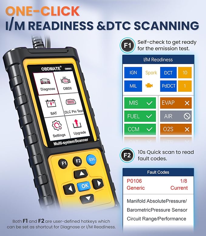 OBD2 Scanner with ABS SRS Transmission, Reset Fault Lights | Check Engine Code Reader with Full OBDII Functions | DLC Pin
