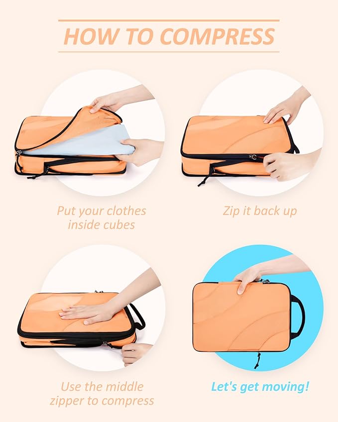 BAGSMART Compression Packing Cubes, 6 Set/4 Set/2 Set Travel Packing Cubes for Carry on Suitcases, Compression Suitcase Organ