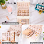 Voova Jewelry Box Organizer for Women Girls, 2 Layer Large Men Jewelry Storage Case, PU Leather Display Jewellery Holder with