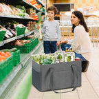 LHZK Standing Utility Tote Bag with Metal Wire Frame and the Sides Rinforced, Large Tote Bag with Handle, Reusable Grocery