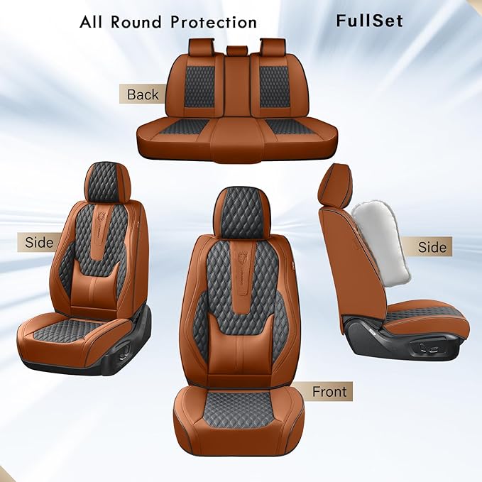 Coverado Car Seat Covers Full Set, Nappa Leather Seat Covers for Car, Waterproof Car Seat Protector with Lumbar Support, Auto