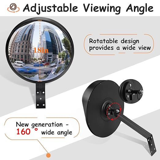 Driveway Mirror 𝟭𝟴" 𝗦𝗲𝗰𝘂𝗿𝗶𝘁𝘆 𝗠𝗶𝗿𝗿𝗼𝗿𝘀 𝗢𝘂𝘁𝗱𝗼𝗼𝗿, Blind Spot Convex Mirror with Adjustable Fixing Bracket, Wide Angle Clear View for Garage Home Parking Factory Office